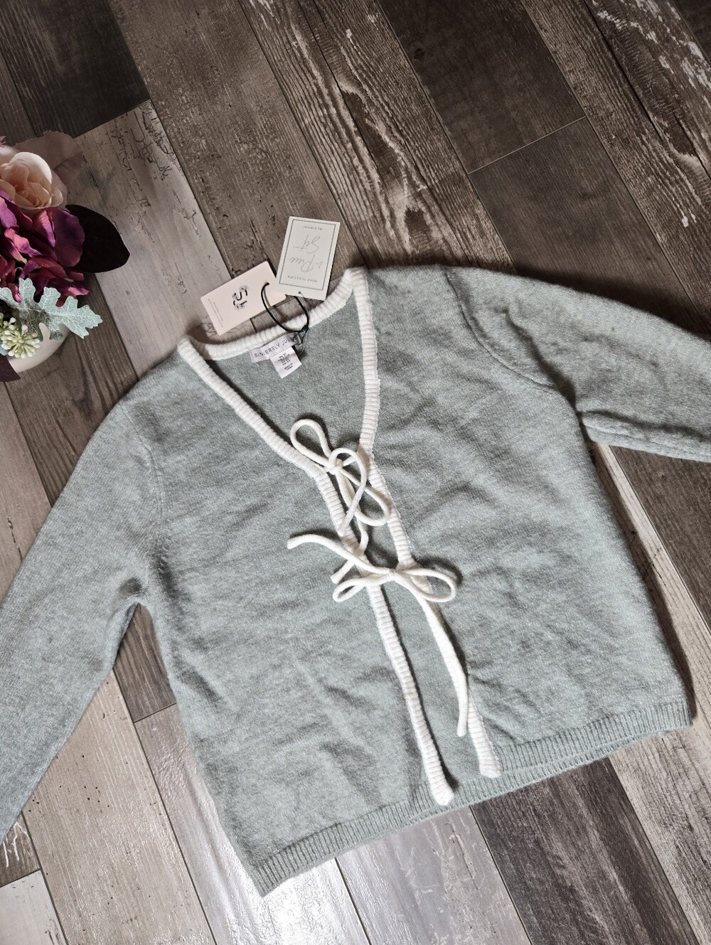 NWT Sincerely Jules Gray Knit Tie-Front Cardigan Top – Extra Small - Picture 12 of 16